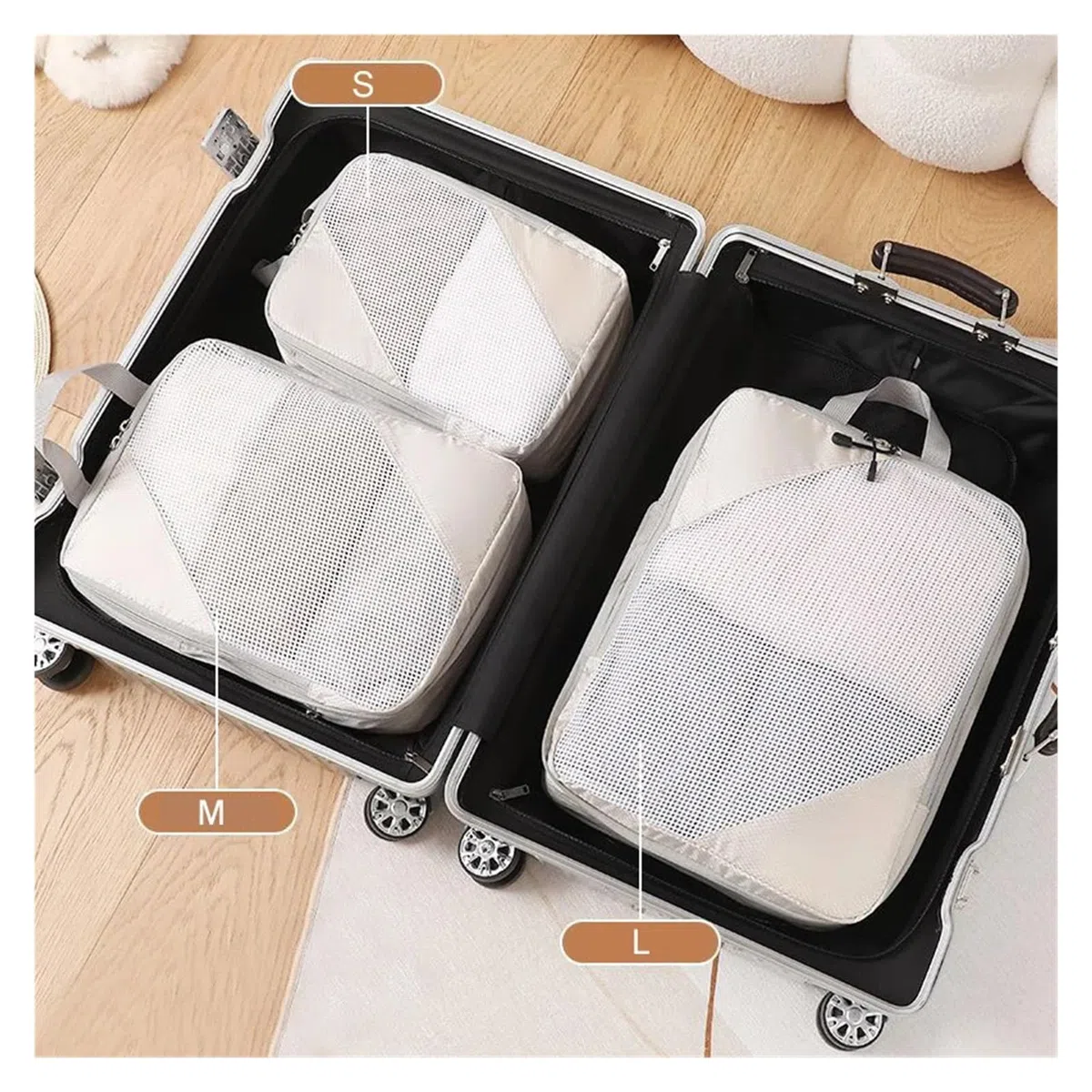Organizador Maleta Cubos de viaje compresión, 3 piezas, bolsa organizadora, impermeable for maleta avión, embalaje ropa, juego bolsas malla(Black)