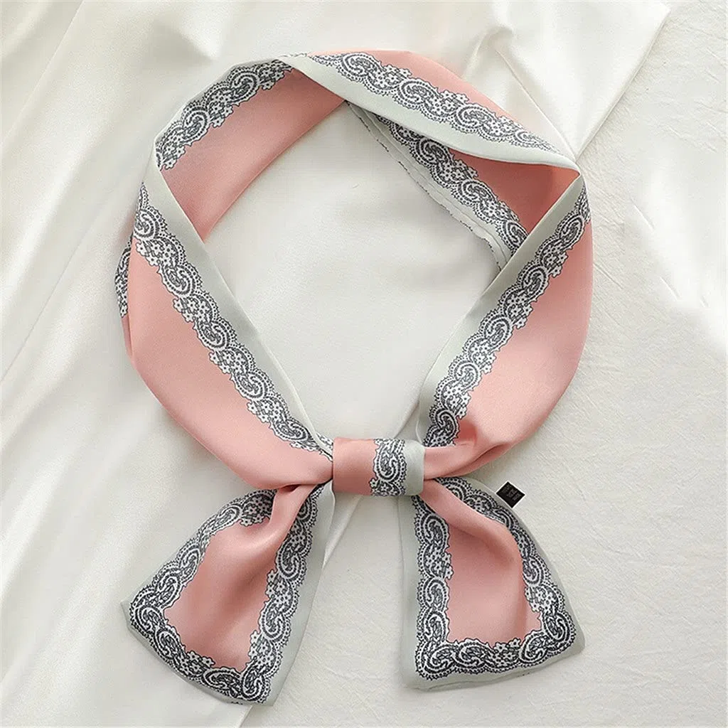 Bufanda de Mujer Bufanda Cuadrada Estampado de Corbata de Pelo Pañuelo de Seda Satinada Pañuelo de Cabeza para Mujer Bufanda de Seda de Tira Larga pequeña (E 9 * 100CM)