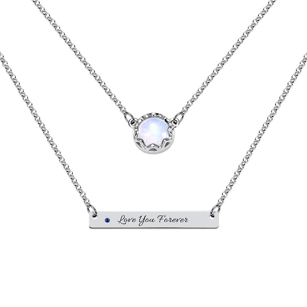Collar de barra minimalista de doble capa con piedra lunar, chapado en platino/oro/oro rosa, plata de ley 925 para mujer