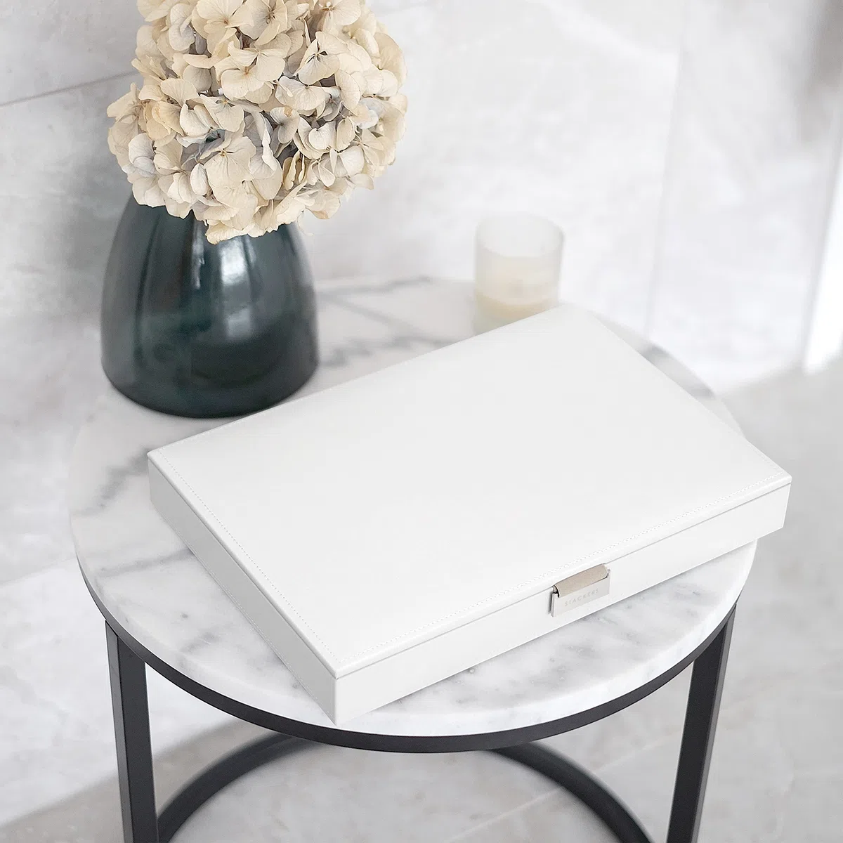 STACKERS super-size | caja de la joyería organizador con tapa, blanco con forro de terciopelo gris