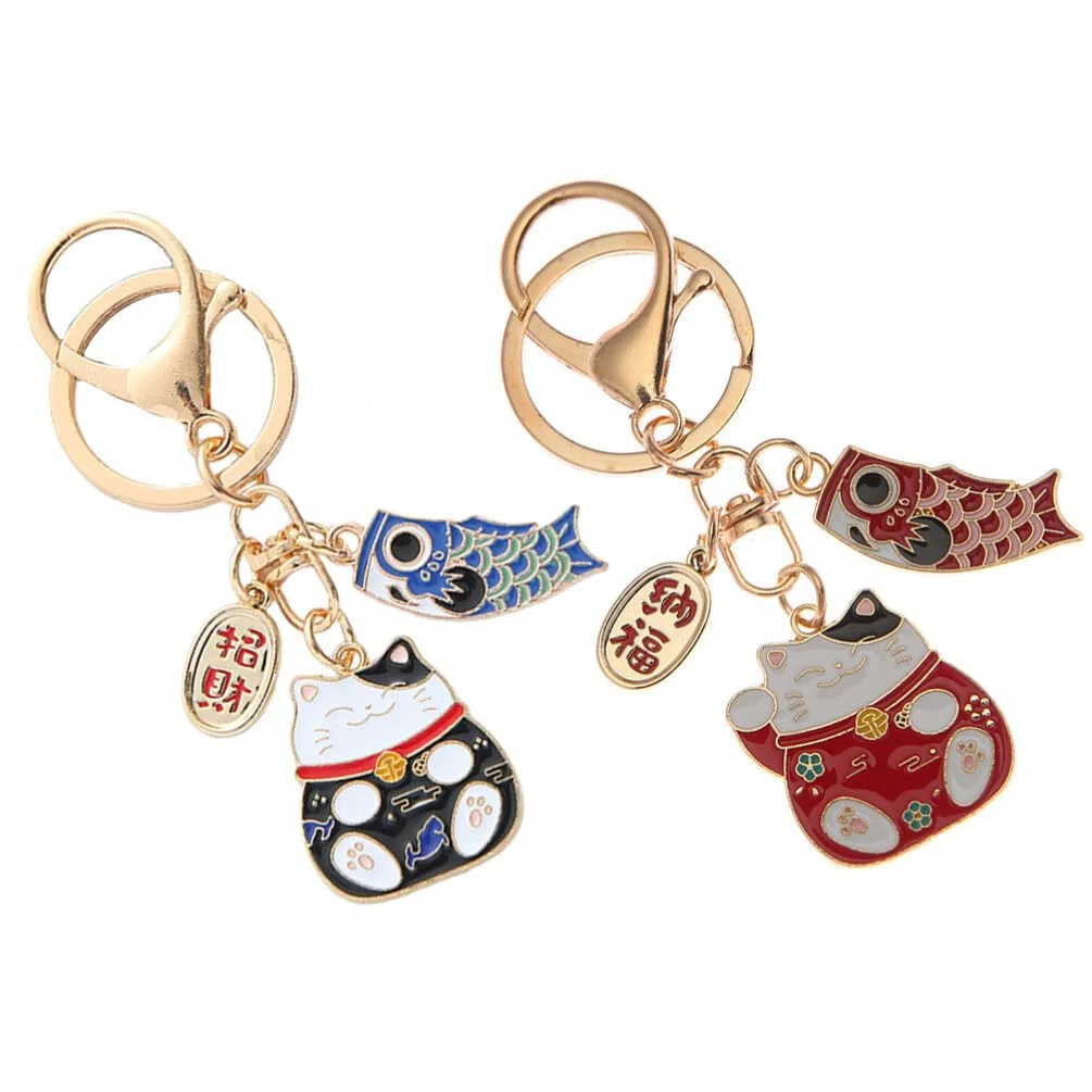SHERCHPRY 2piezas Llavero Del Gato Suerte Japonés Kawaii Llavero De Dibujos Animados Para Mochila Bolso Coche Decoración De Año Chino