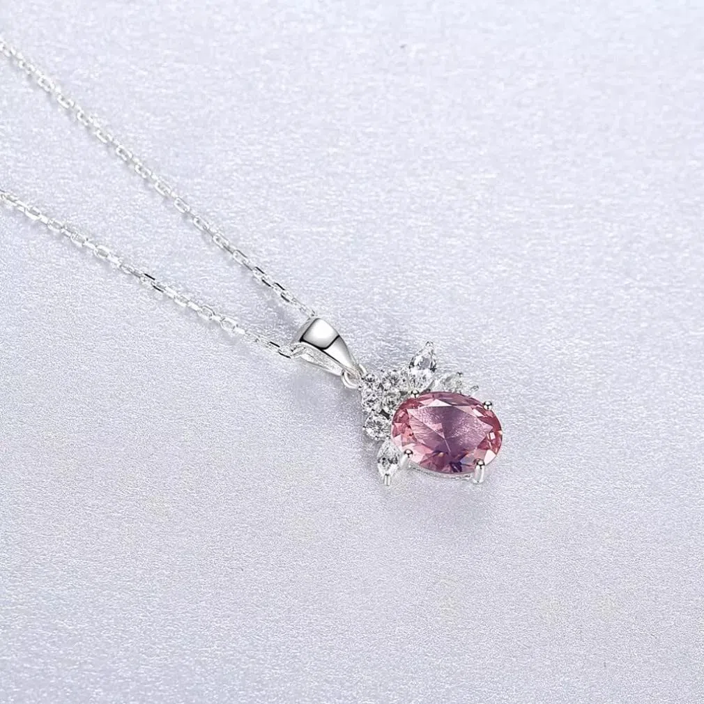 Collar de Piedras Preciosas Rosas para Mujer, Colgante de Plata de Ley 925, joyería, Accesorios de Navidad