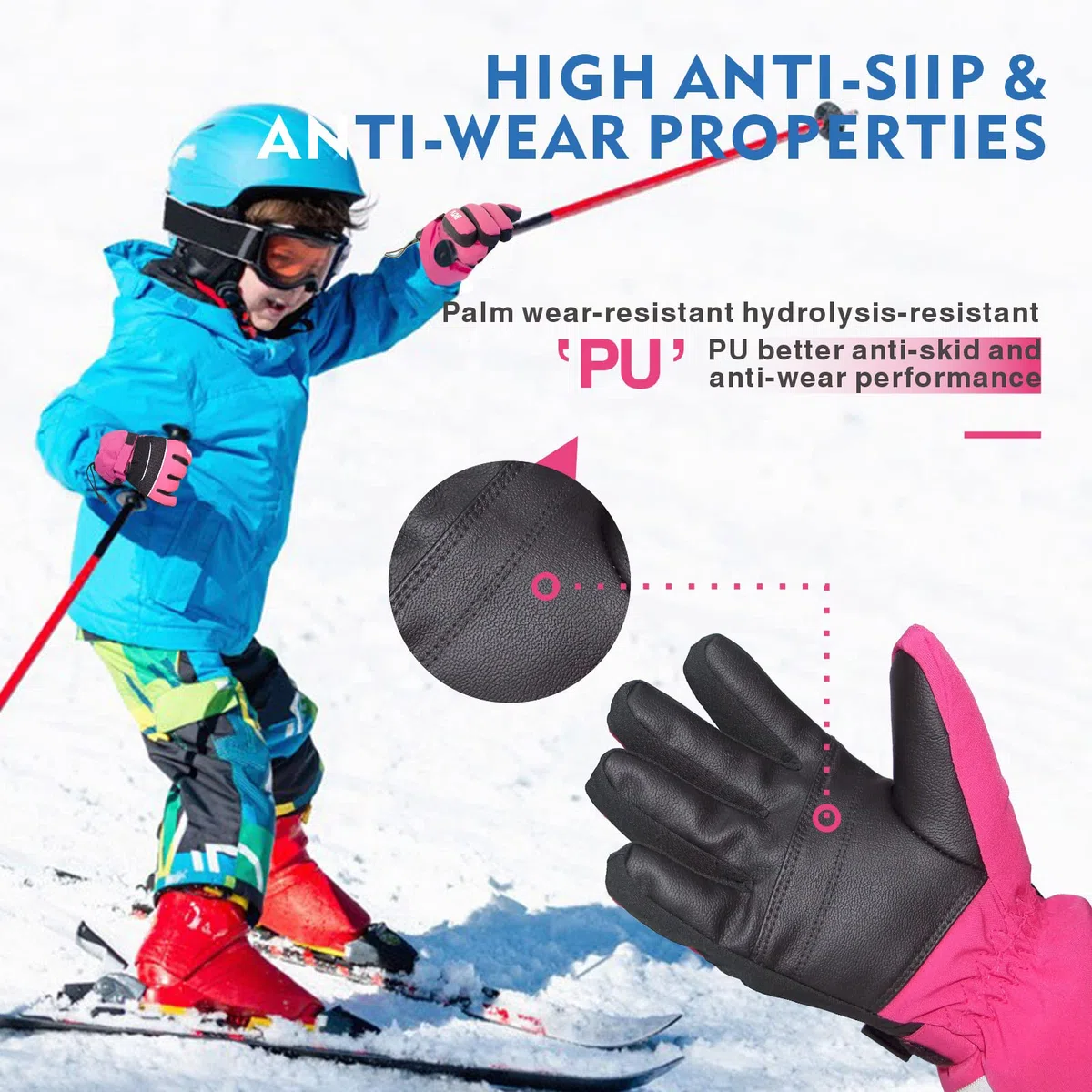 BQA Guantes de esquí para niños, Impermeables, para Invierno, Clima frío, Snowboard, Nieve, Guantes cálidos para niños y niñas