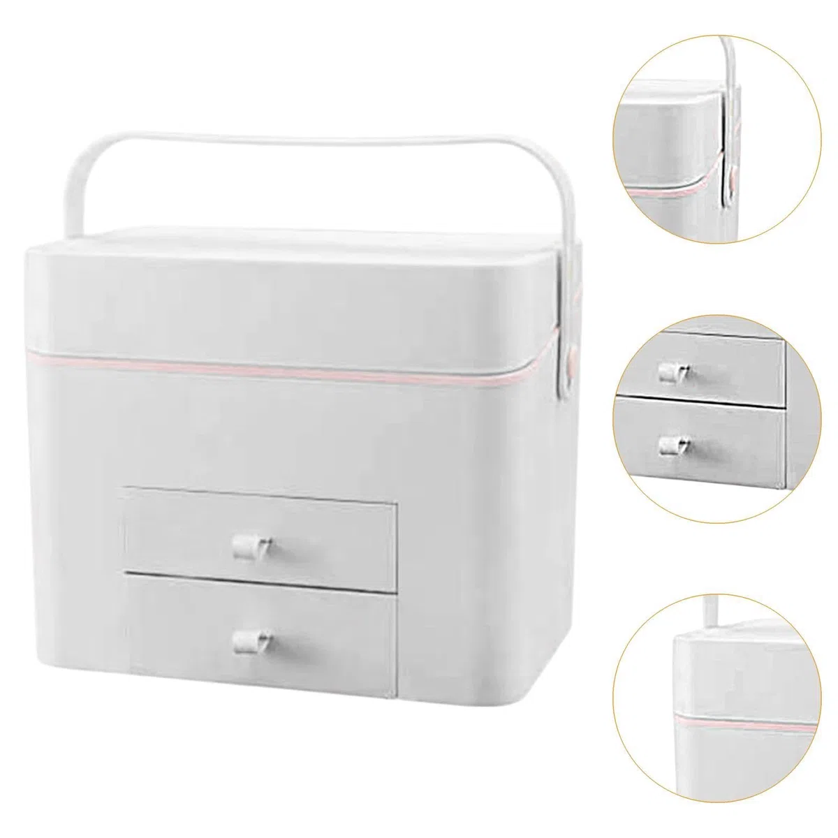 Estuche de Maquillaje con Espejo Iluminado Organizador de Cosméticos Maletín de Viaje para Maquillaje Caja de Belleza con Compartimentos Material Resi, Blanco