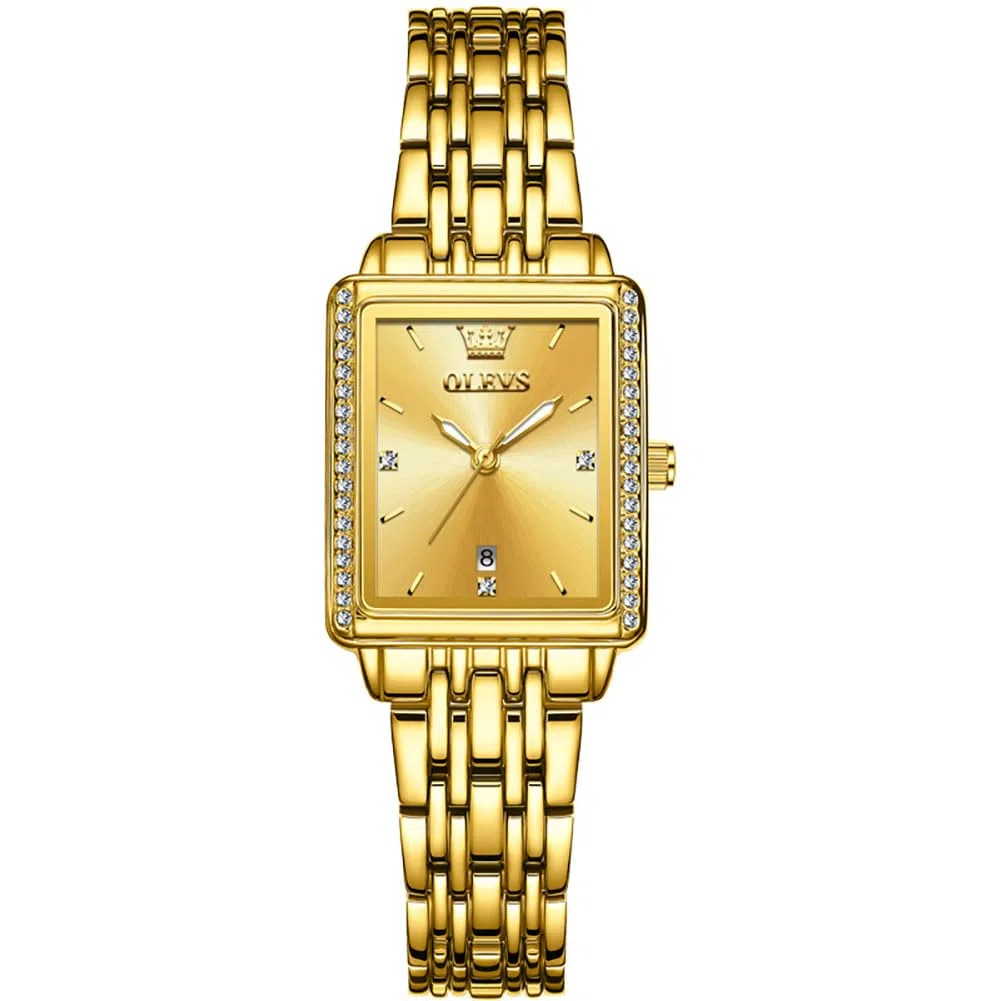 OLEVS Reloj Mujer, Rectangular Acero Inoxidable Analógico de Cuarzo Mujer de Reloj, Clásico Diamantes con Fecha Relojes, Pulsera Esfera Grande