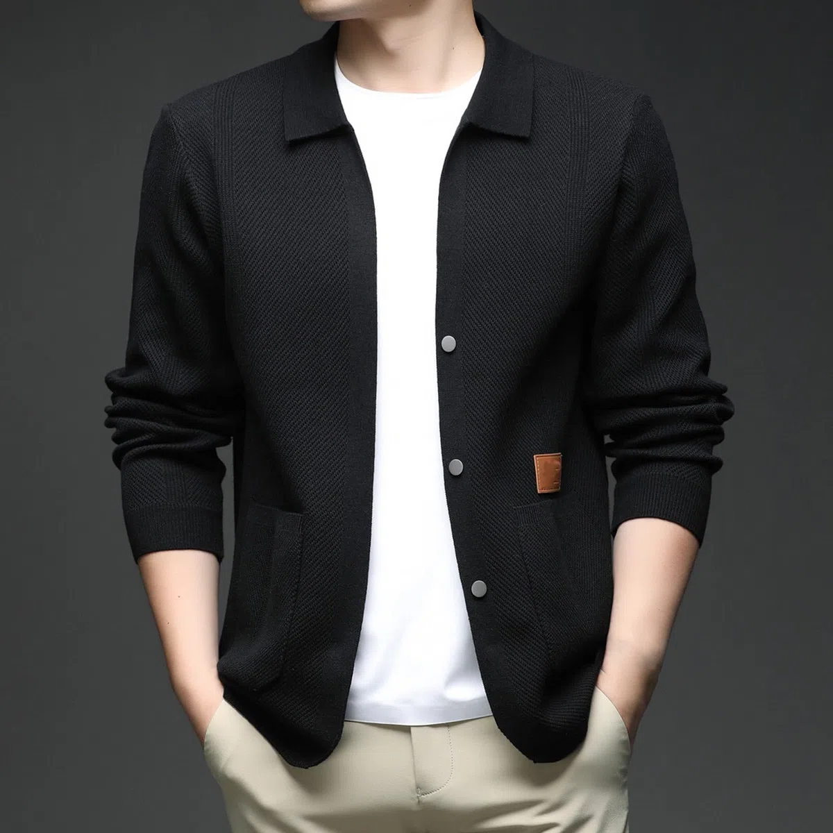 Jersey Cardigan Hombre, Chaqueta De Punto Elegante Hombre con Cuello En V Manga Larga Suéter De Punto con Botones Elegante Ajustado Cárdigan Ligero con Bolsillos para Otoño E Invierno