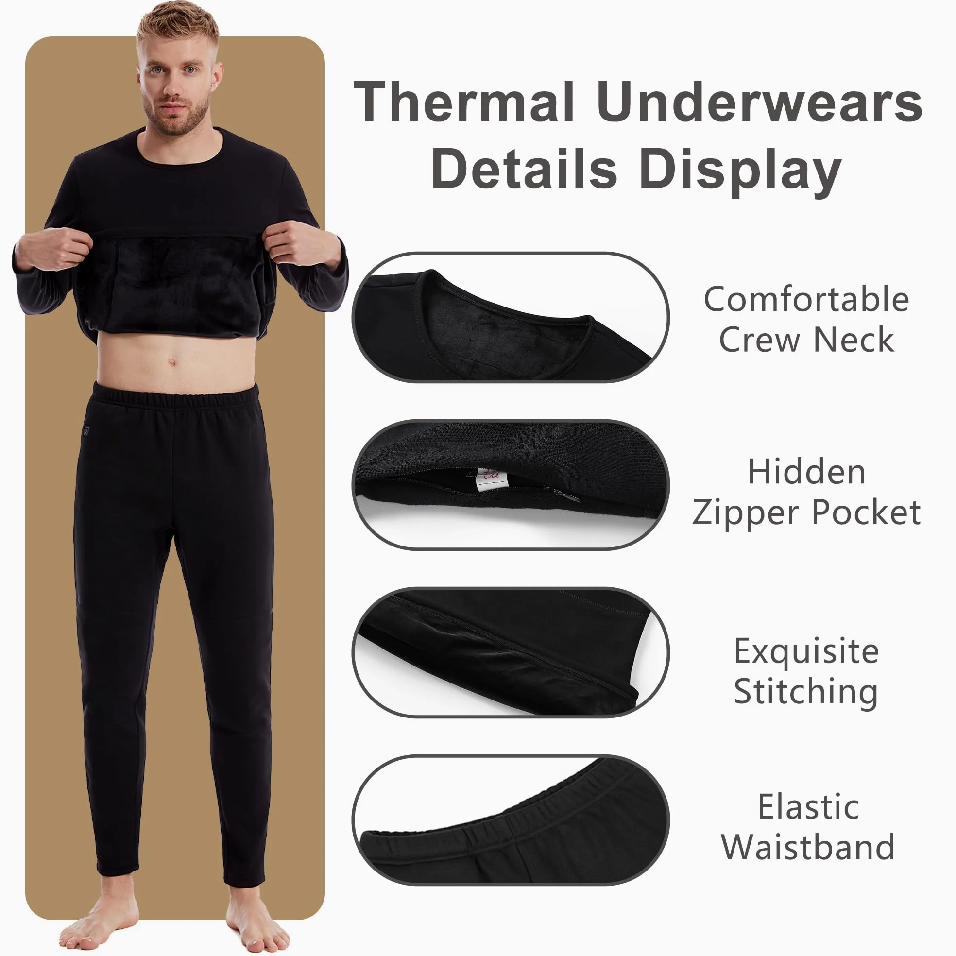 Ropa Interior térmica eléctrica para Hombre, Camiseta y pantalón térmicos de Invierno con 3 Niveles de Calor para Esquiar y Acampar.