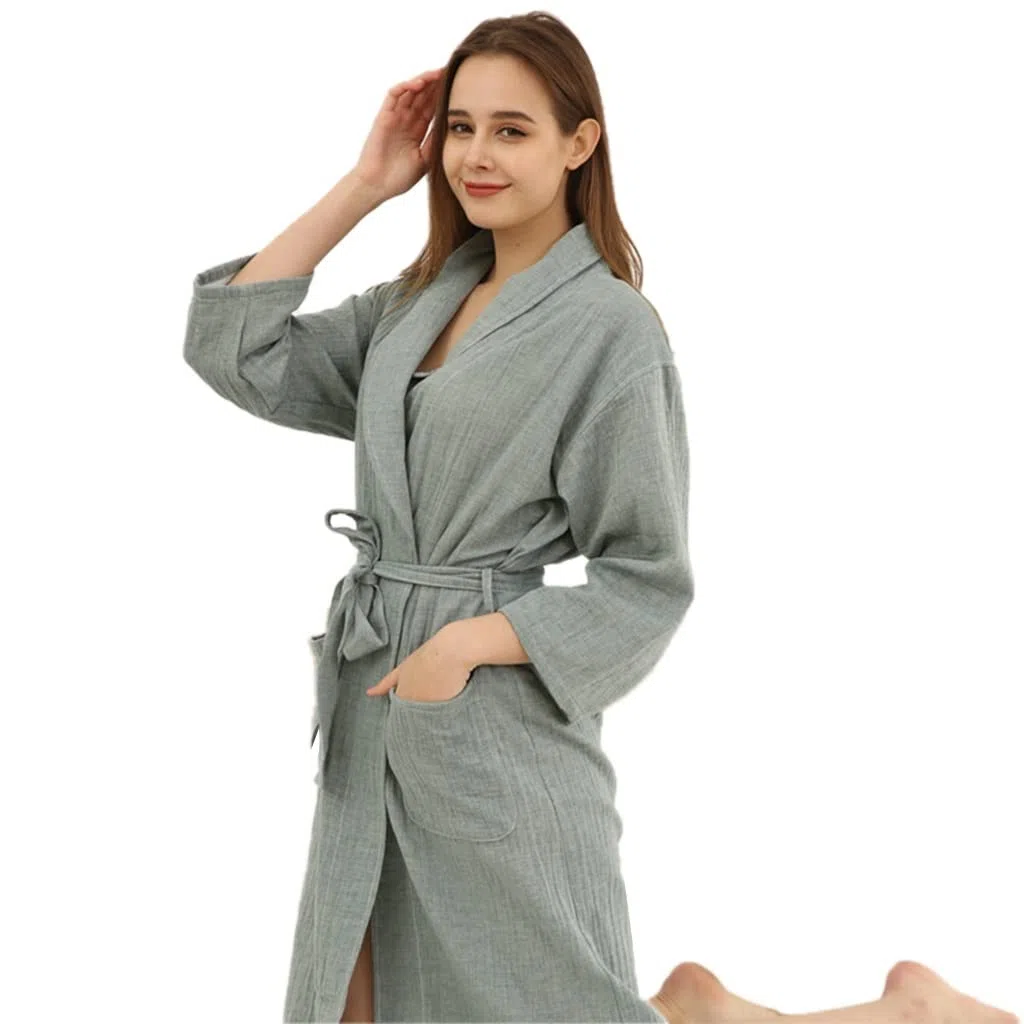 MTFBQ Albornoces Femeninos Finos Cortos Hilo De Algodón De Doble Capa Gasa Yukata Ropa De Dormir Esponjosa para Hombres Y Mujeres Parejas Primavera Y Otoño Pijamas Absorbentes De Secado Rápido