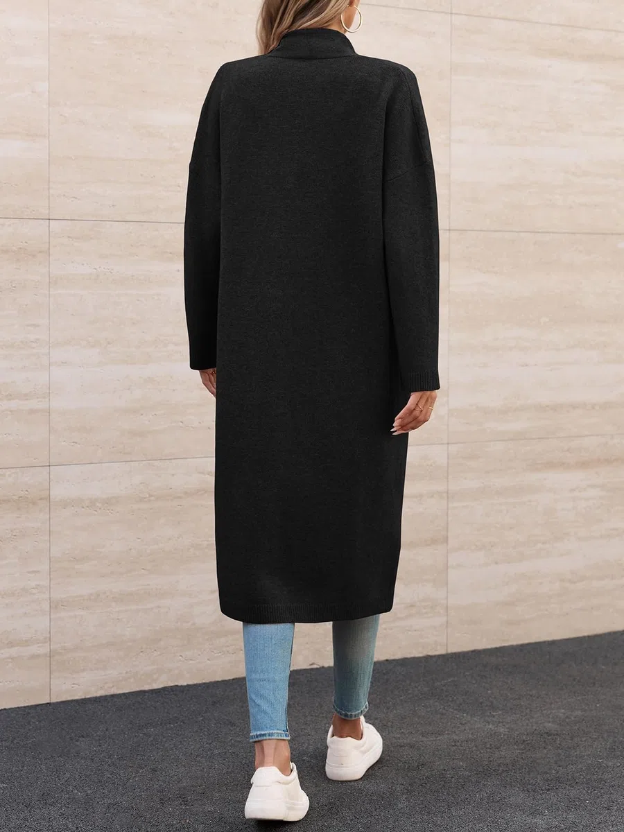 Fisoew Chaqueta de punto para mujer, cárdigan largo, de manga larga, oversized de punto, con bolsillos frontales abiertos.