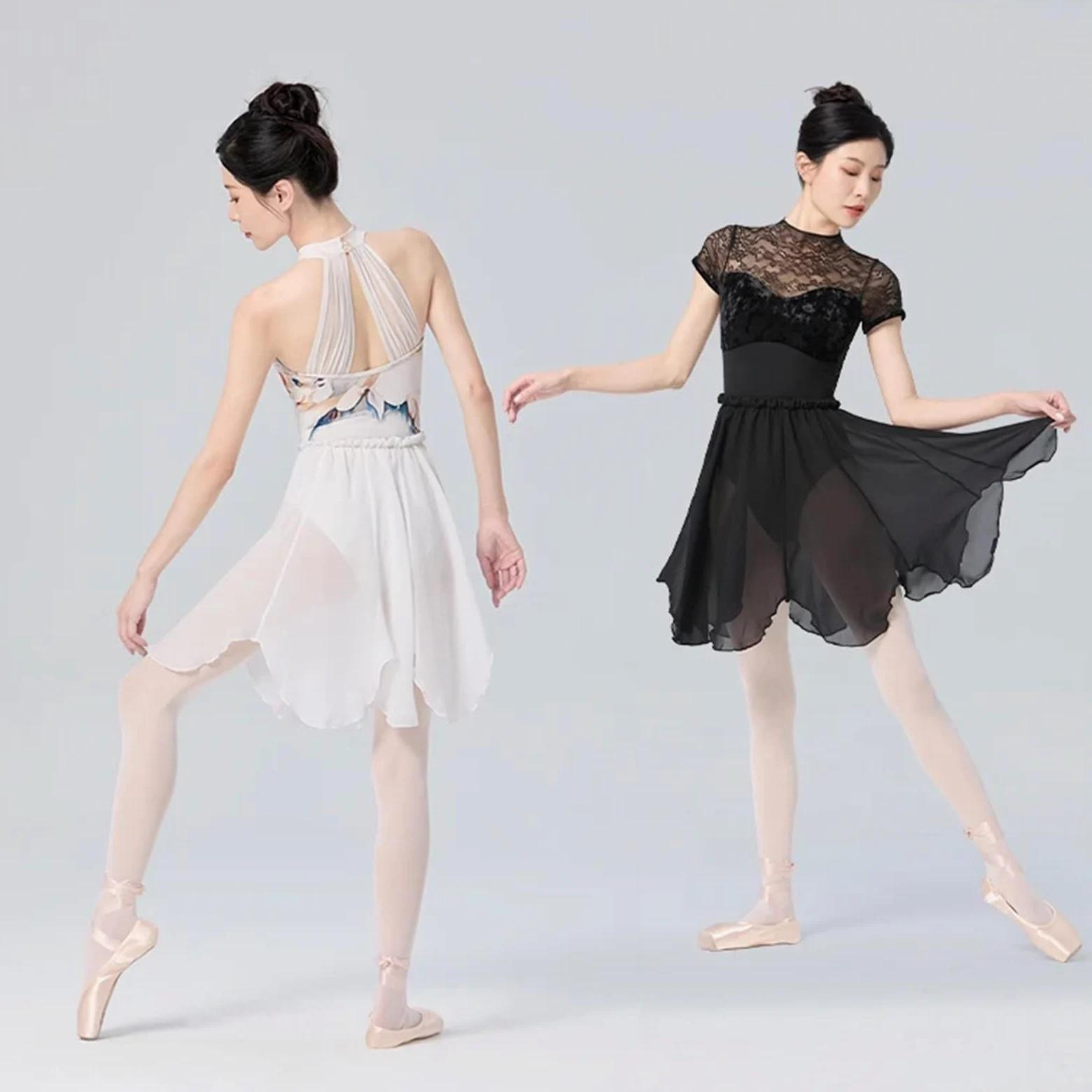 Faldas de Ballet for Mujer, Cintura elástica, Color Blanco y Negro, pétalos, Longitud Media, Falda Gasa, tutú Bailarina
