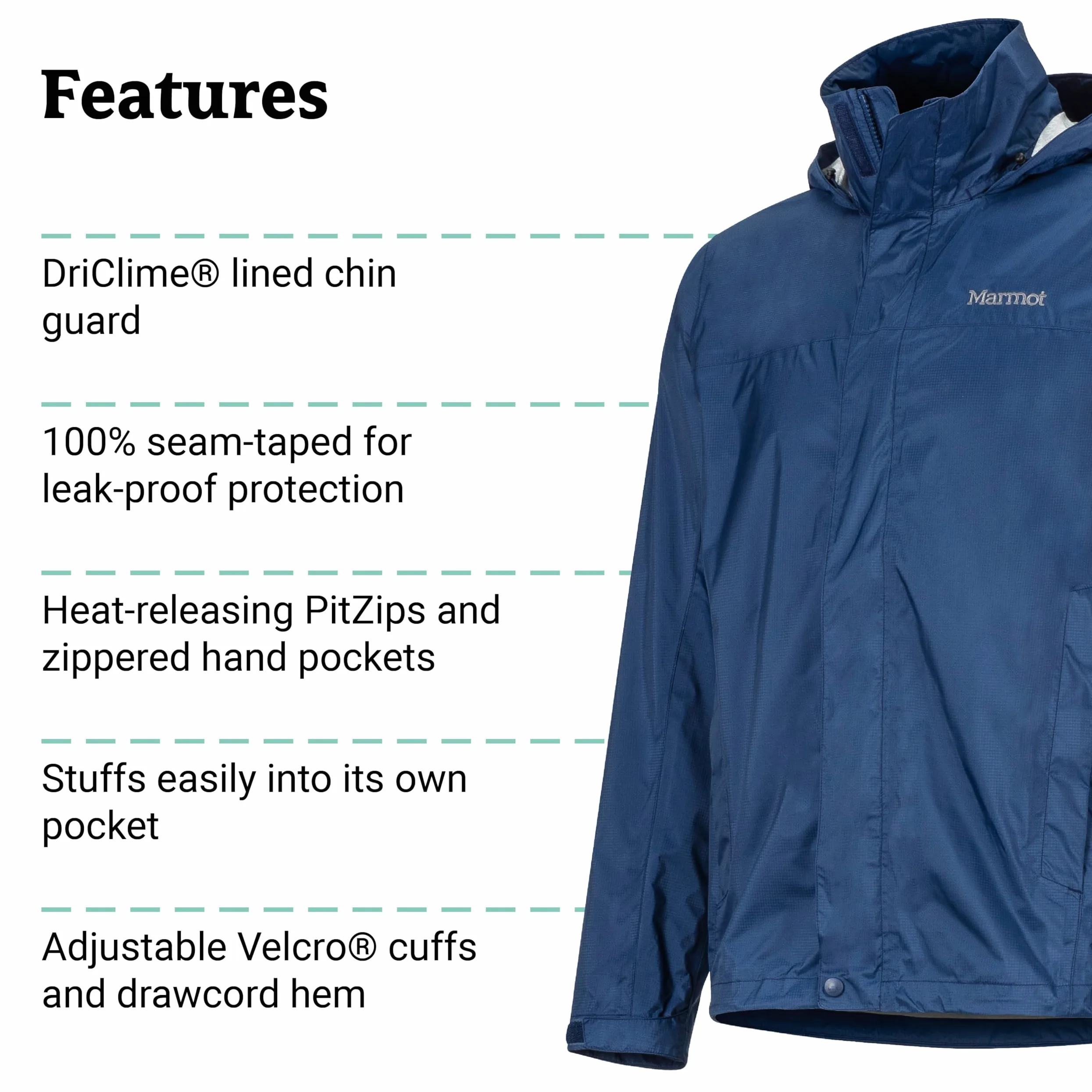 Marmot Precip Eco Jacket Chaqueta impermeable para lluvia, chubasquero transpirable con capucha, cortaviento ligero hardshell para senderismo y bicicleta Hombre (Pack de 1)