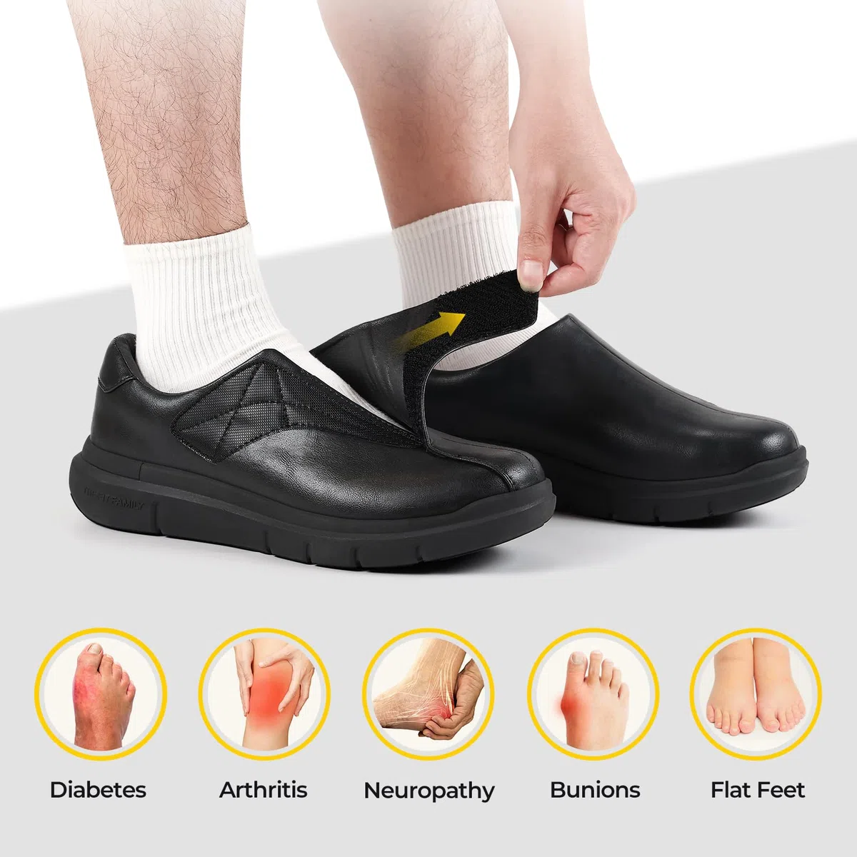 FitVille Zapatos Hombre Ancho Extra Cierre Adhesivo Piel Sintética Cómodos para Pies Hinchados Oficina y Casual EasyTop Deluxe V1