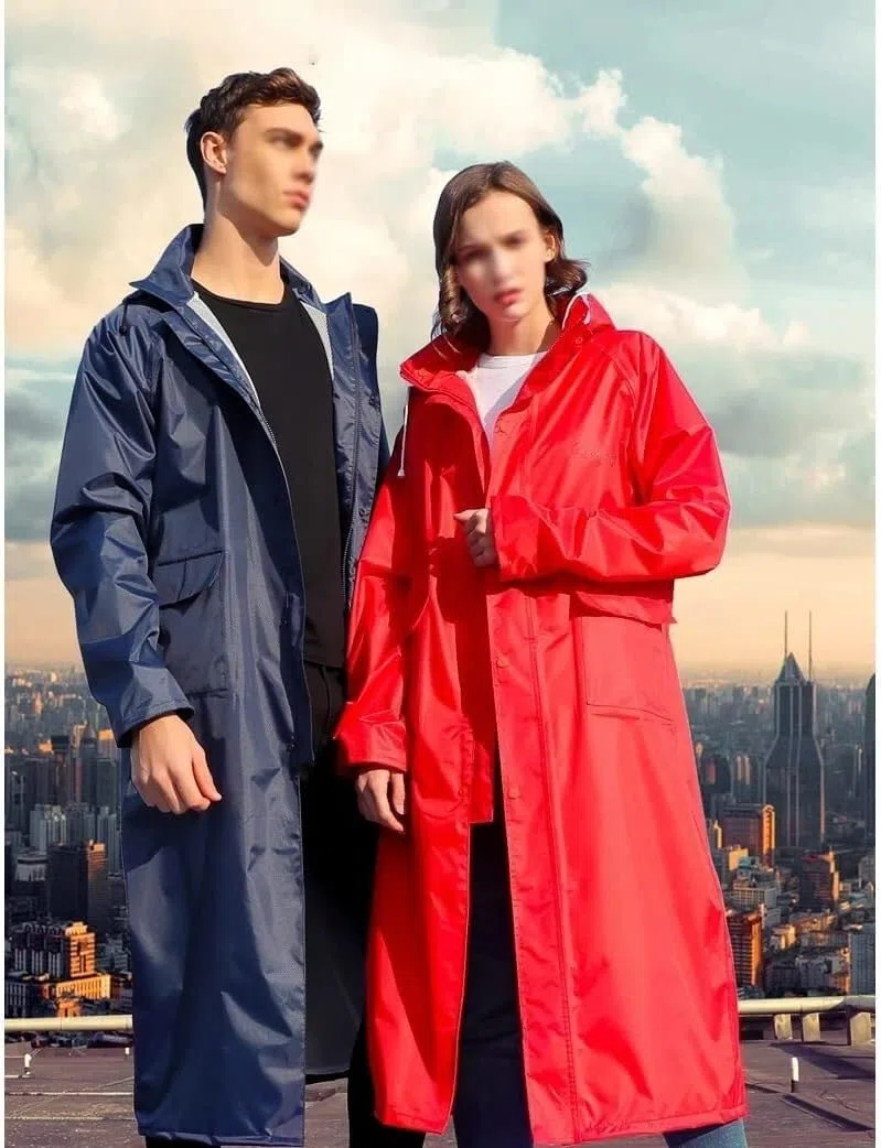 RUVOO Chubasquero Chaqueta de Lluvia Impermeable Chubasquero Largo De Doble Capa para Hombre Y Mujer, Chubasquero con Capucha para Montañismo Al Aire Libre Poncho de Lluvia (Color : Rot, Size : 4XL)