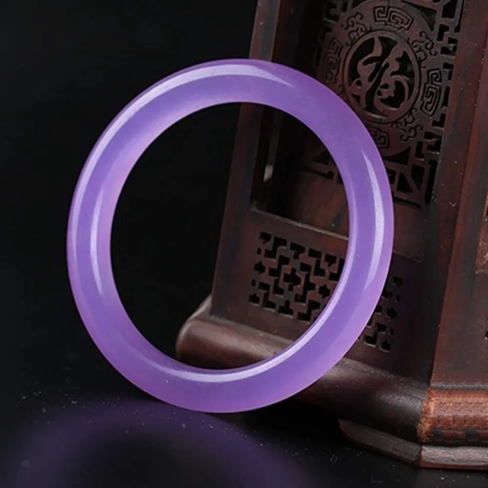 Pulsera de Mujer, Arnades de Mujer, Brazalete Natural Pulsera de Jade Redonda Fina Púrpura, Pulsera de Barra Delgada y Fina Jade, Joyería, Pulsera de Mujer, Púrpura-60mm,