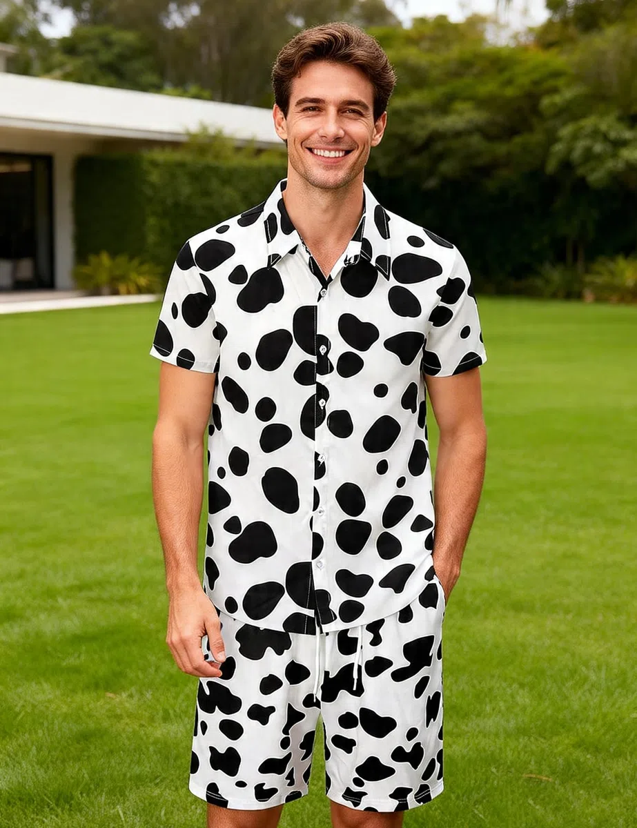 Camisa y Pantalones de Estampado Animal Casuales Manga Corta para Hombres