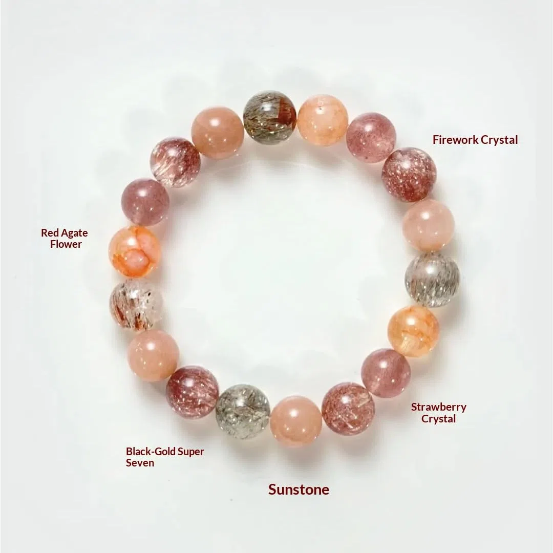 Pulsera Elástica Cristal Pulsera De Cristal Natural De 10mm Con Múltiples Piedras Preciosas Flor De Eucalipto Rojo Piedra Solar Negra Y Dorada 18 Piezas