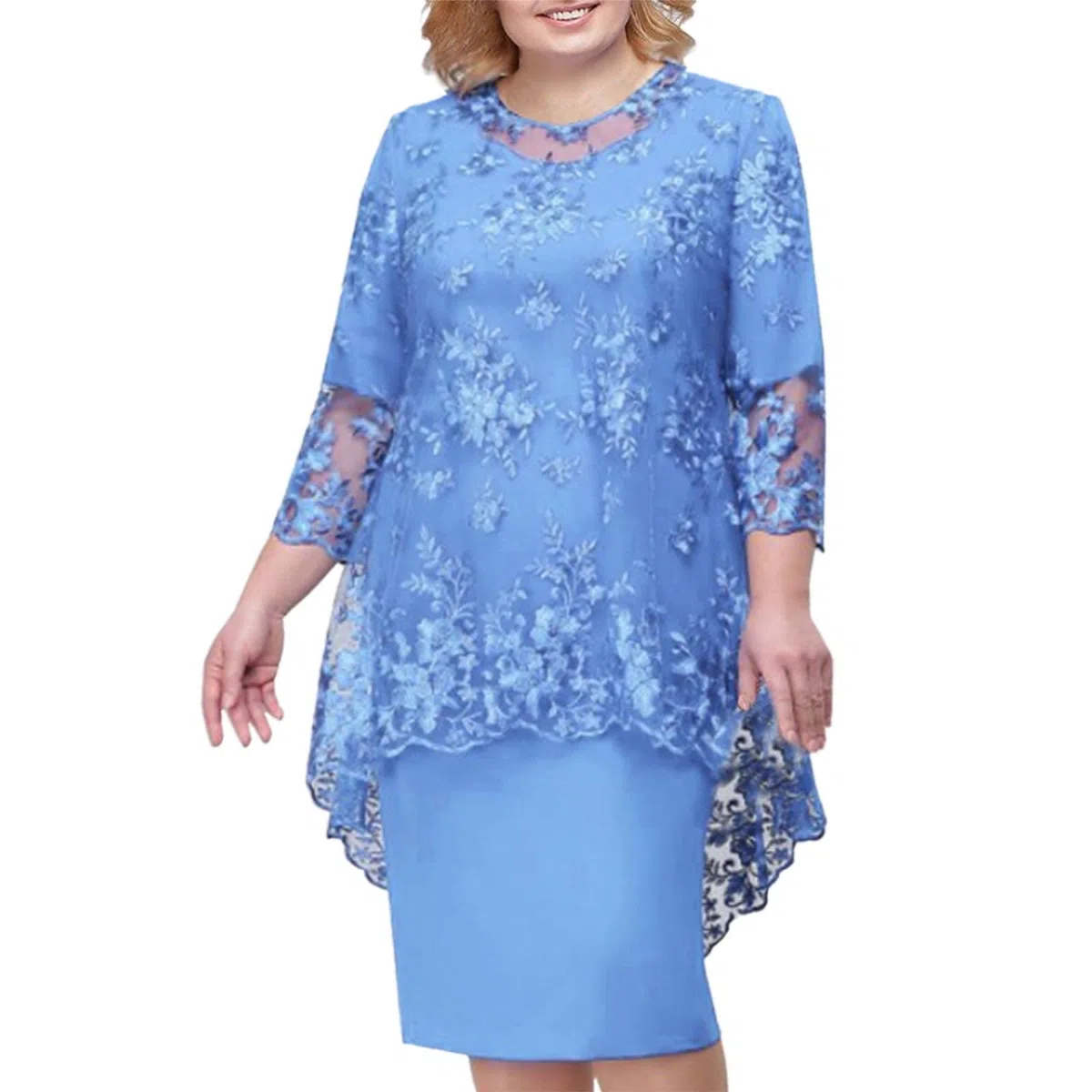 Vestido de noche elegante con encaje bordado de media manga para mujer, vestido casual de fiesta, vestido de noche