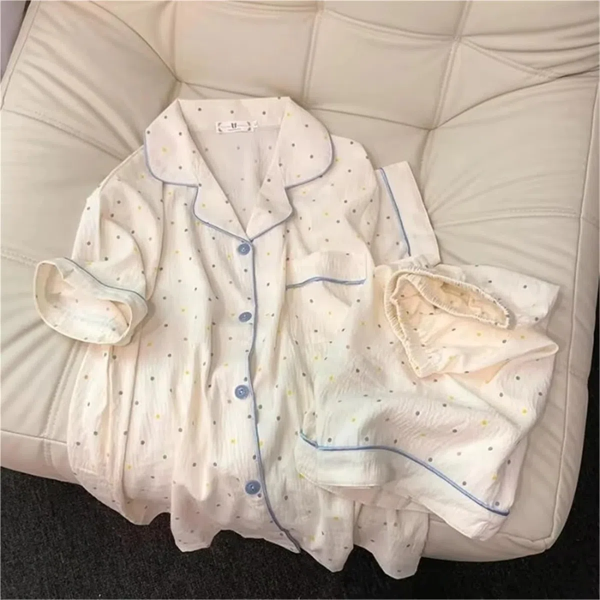 Conjunto de Pijama algodón con Estampado Lunares for Mujer, Conjunto 2 Piezas Top y Pantalones Cortos Manga Corta, for el hogar Informal cómodo para Descanso en casa
