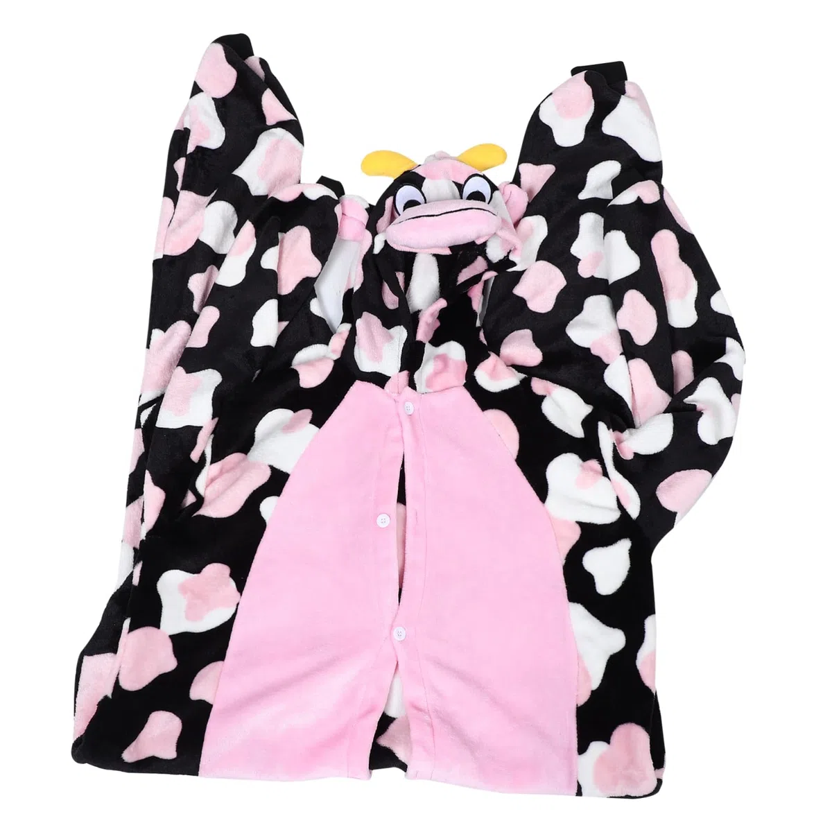 Healeved Pijama Entero Unisex Estampado de Vaca y Flores Rosadas Mono Animal para Carnaval y Disfraz Ropa de Dormir Gruesa y Cálida para Hombre y Mujer XL