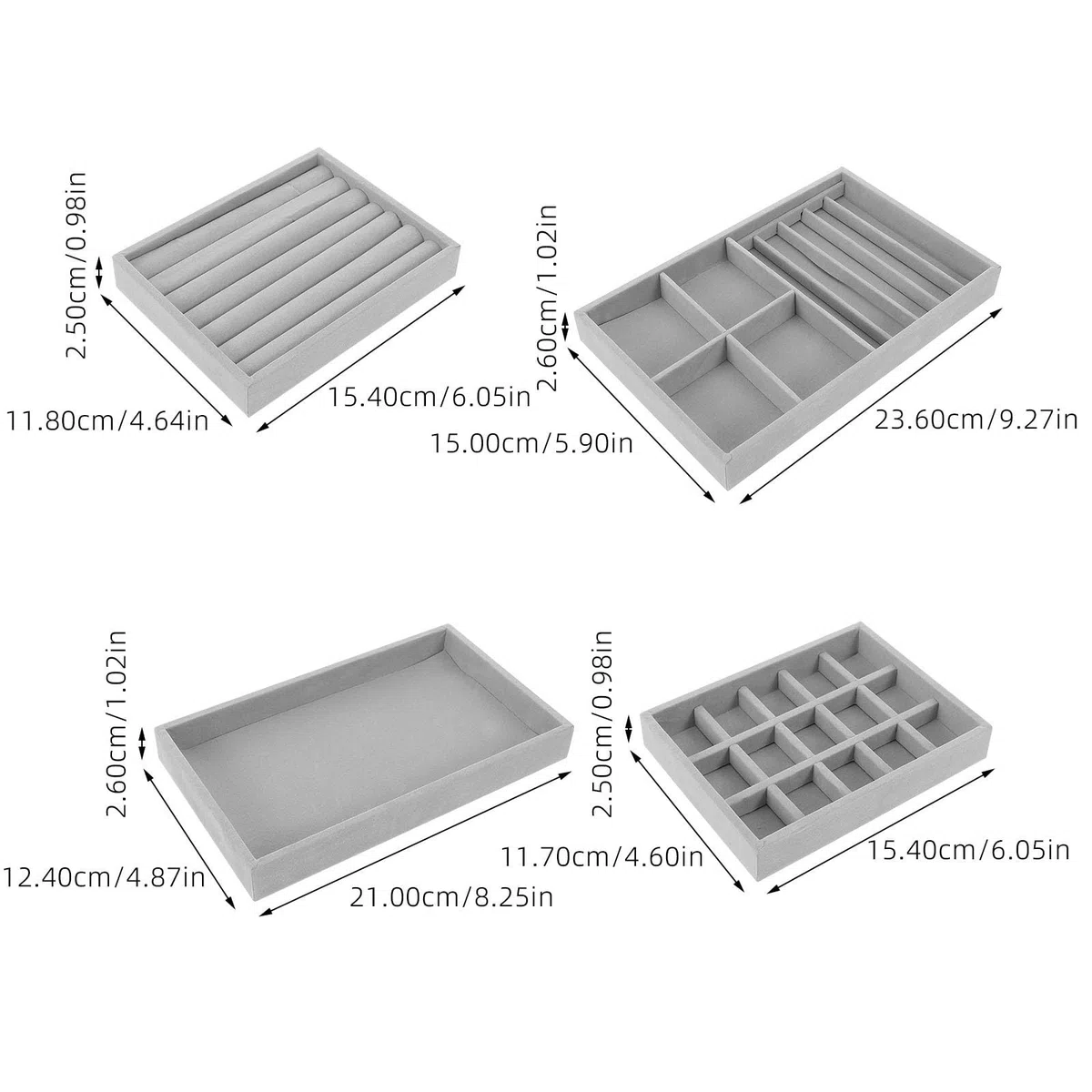 TOPBATHY 4 Piezas Bandeja Organizadora de Joyas 15 Compartimentos de Terciopelo para Collares y Anillos, Diseño Ahorrador de Espacio Adecuado para Hogar y Tienda de Joyería