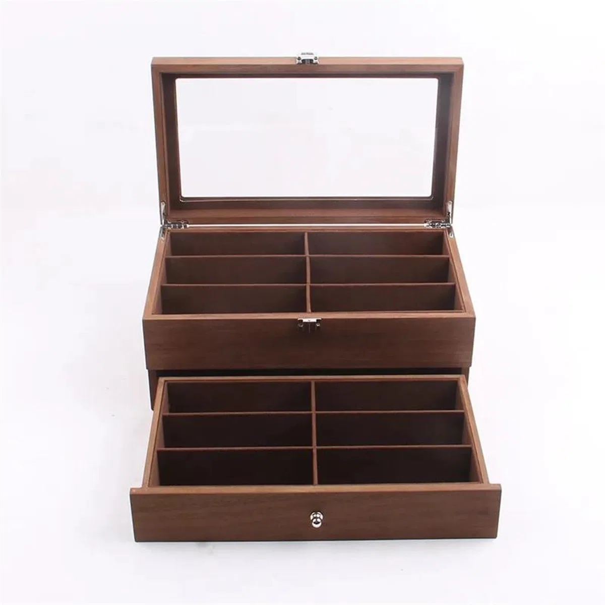 Caja para Anillos Retro 12 Redes Estuche de Almacenamiento de Madera de Doble Capa Cajas organizadoras de exhibición de Joyas de Madera para joyería