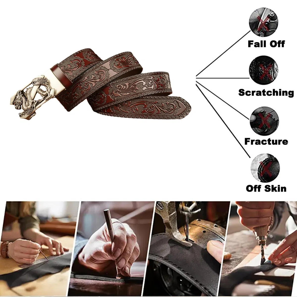 Cinturón De Cuero Con Trinquete Deslizante Lobo Plateado Grabado En Relieve Hebilla Automática Ajustable Occidental Clásico 115 Cm Se Adapta A Cinturas 38 "-40" Negro