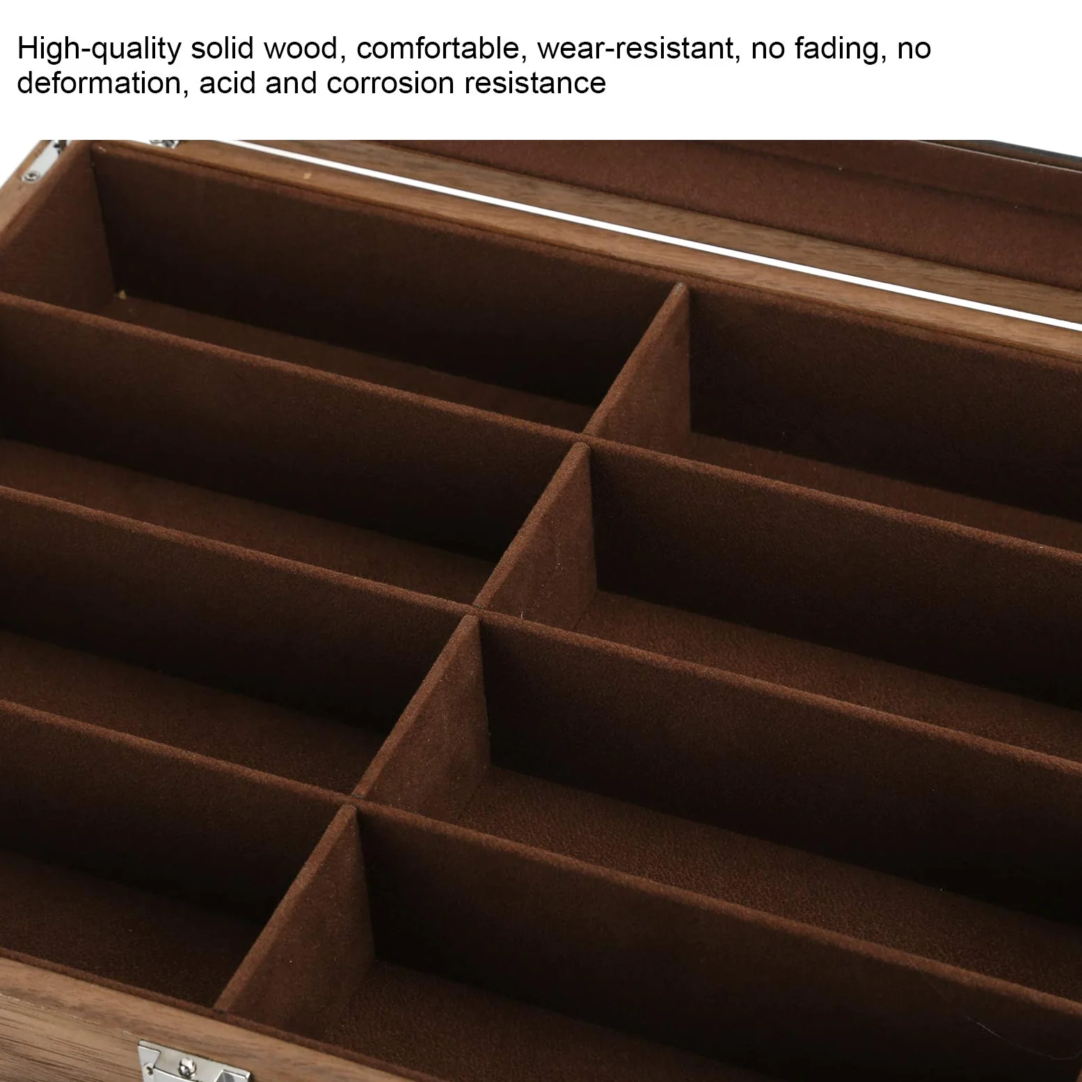Bewinner Caja de Almacenamiento de 8 Gafas de Rejilla, Vitrina de Madera Maciza y Vidrio para Gafas de Sol, Organizador de Joyas con 8 Compartimentos Separados, Decoración de Viajes y Hogar