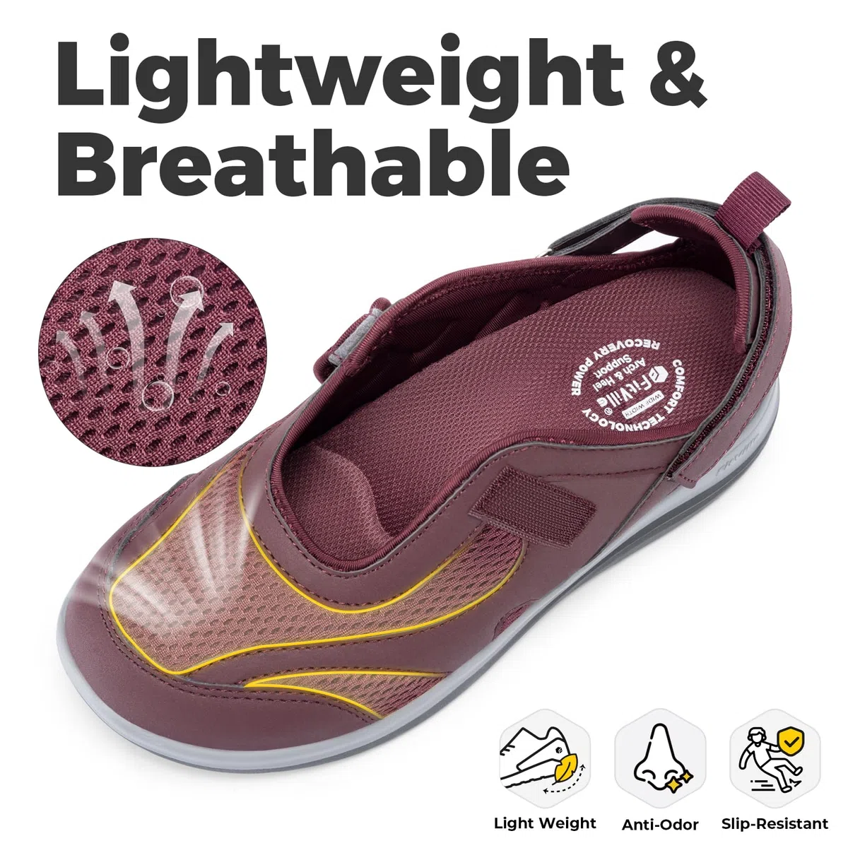 FitVille Zapatillas Mujer Sandalias Anchas Cómodas y Transpirables Zapatos para Caminar con Soporte para el Arco del Pie