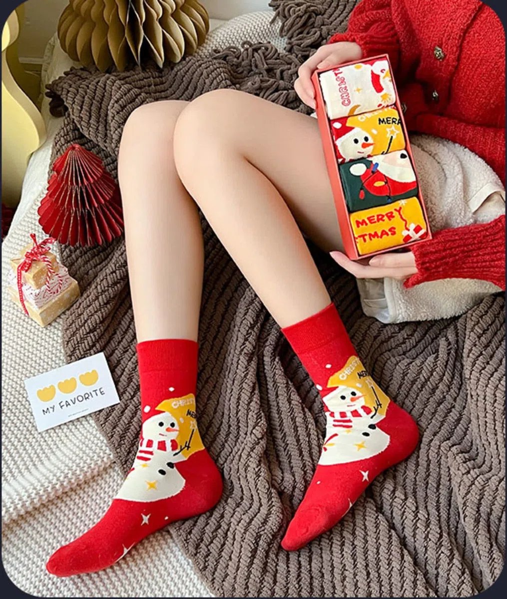 NIBHZ Calcetines Divertidos Calcetines de Navidad para Hombres, Mujeres, Coloridos, Divertidos, Novedad, Calcetines Estampados, 4 Pares,Red-One Size