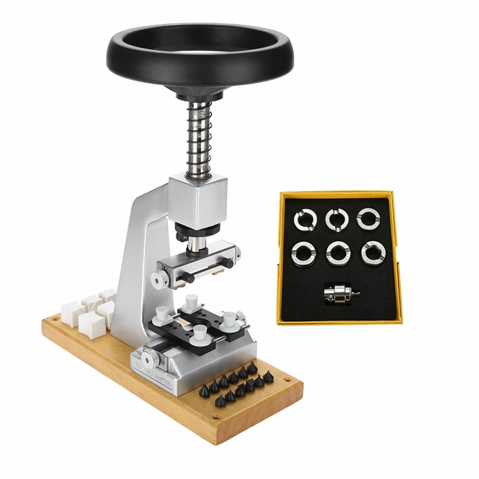 GLOGLOW Herramientas y Kits de Reparación Abridor de Espalda con 6 Troqueles Soporte Ajustable y Tornillo de Banco para Reparación de Ostras Impermeables Cajas Atornilladas Abridor de Cajas de Reloj