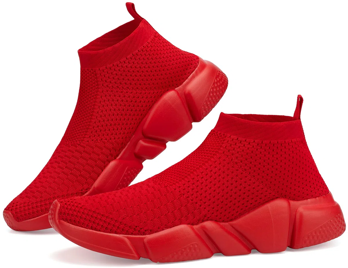 Santiro Zapatillas de correr para hombre, Zapatos transpirables, de punto, ligeras, deportivas, informales, deportivas., Rojo (Rojo), 40 EU
