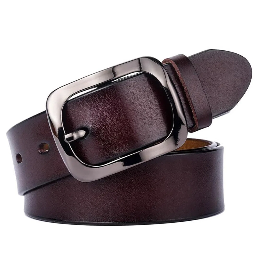 Yeuyyben Cinturón de piel auténtica con hebilla de metal para mujer, estilo casual, pantalones vaqueros, cinturón de cintura ajustable
