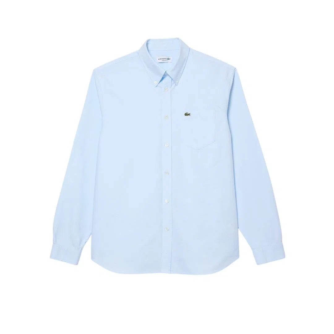 Lacoste Camisa Oxford de Manga Larga con Botones Y Ajuste Regular Camisa Hombre
