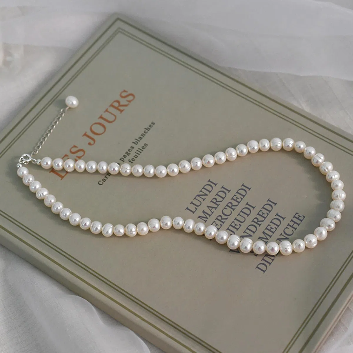 LOKILOKI Collar De Gargantillas De Perlas De Agua Dulce Naturales De 6-7mm, Joyería De Plata De Ley 925 para Mujer, Tendencia De Regalo