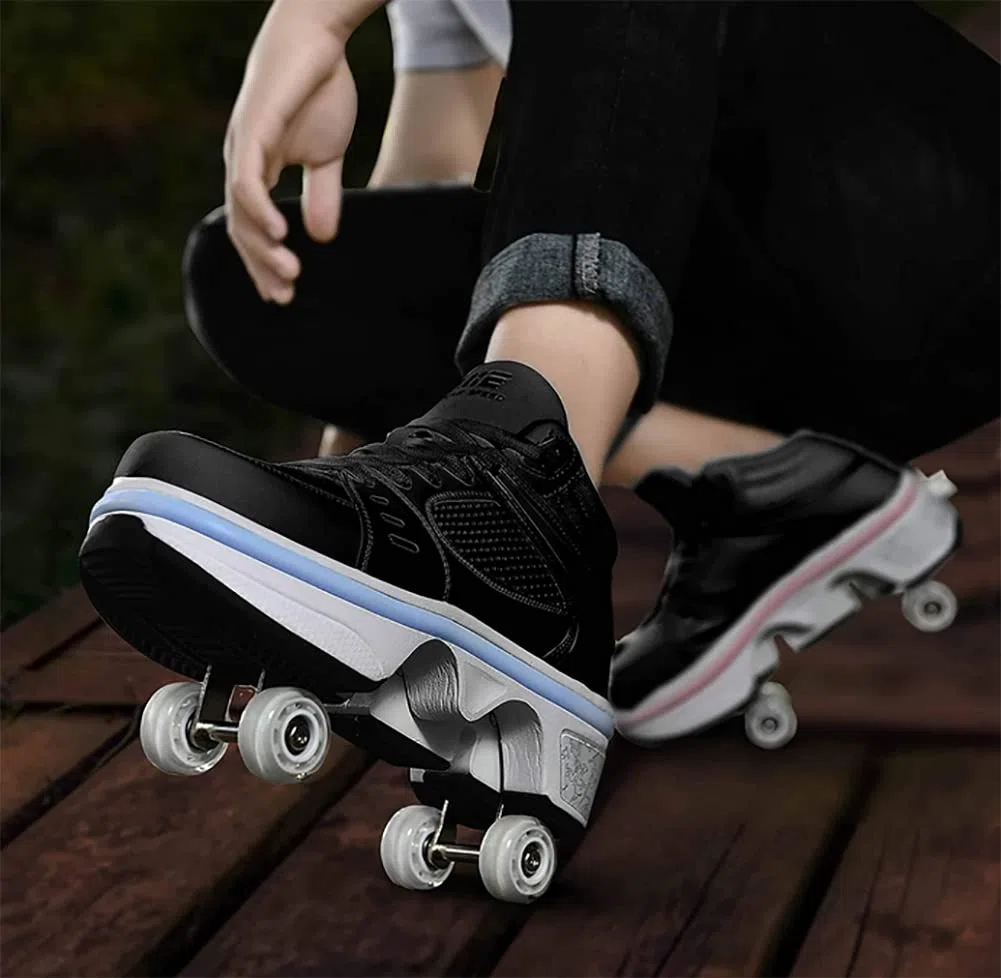 Zapatos con ruedas LED Patines luminosos 4 ruedas patines ajustables ruedas ocultas para correr zapatos deportivos para jugar para hombres, mujeres y niños
