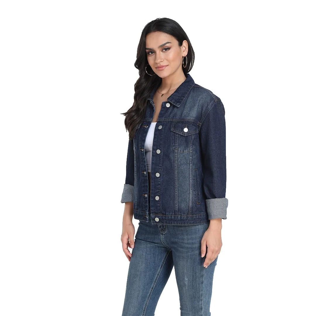 J.Corrine Chaqueta Vaquera de Mujer Chaquetas de Verano Mujer Chaqueta Mujer Primavera Corta Azul Oscuro Negra Trucker Denim Jacket
