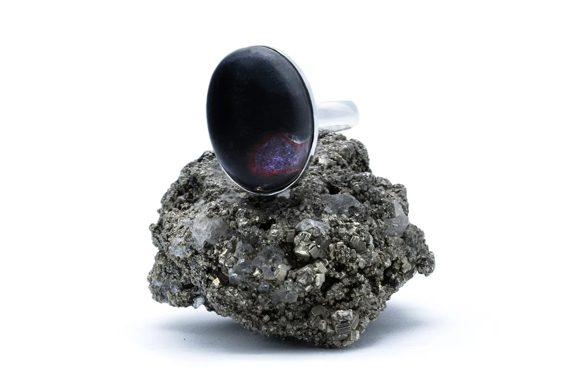 Anillo de Plata 925 con Jaspe Picasso Negro (Piedra Natural) 18x13mm - Disponible Anillo Ajustable y Fijo, Tamaño de XS a XXXL, para Hombre, para Mujer - Caja Regalo Gratis