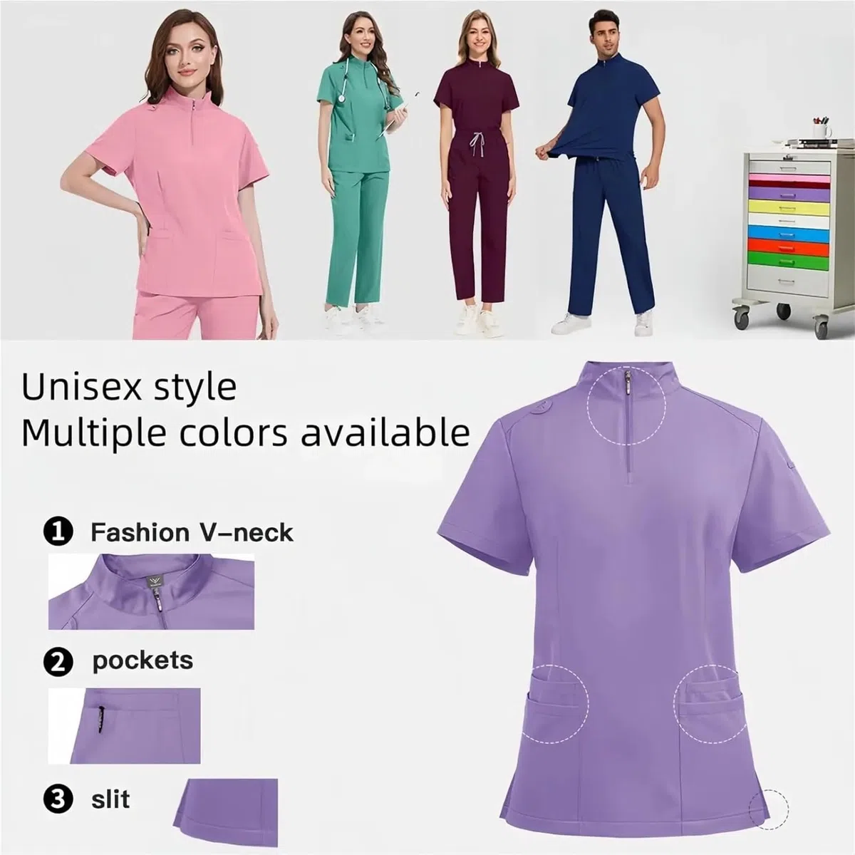 Uniformes Sanitarios Mujer Traje de Hombre y Mujer con Cuello levantado Cremallera, Ropa Lavado, Uniforme Enfermera, Mono, médico, salón Belleza, SPA | Royal Blue,S(55-65kg)