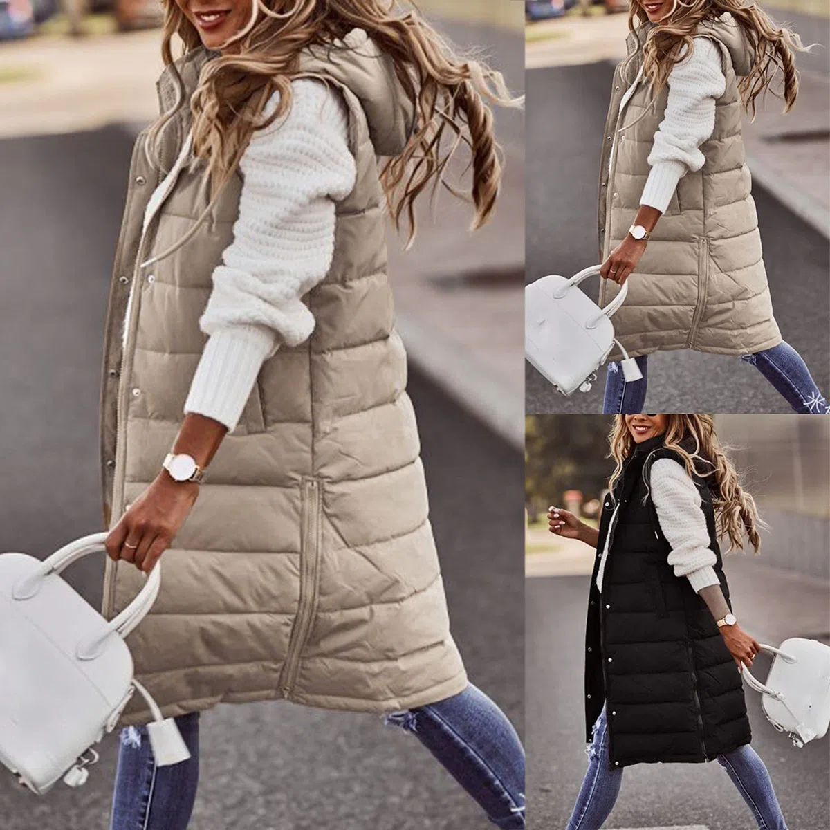 Chaleco largo para mujer, chaleco con capucha, abrigo de invierno, ligero, largo y delgado, chaleco acolchado portátil, chaleco acolchado a prueba de viento, chaleco deportivo para exteriores, S