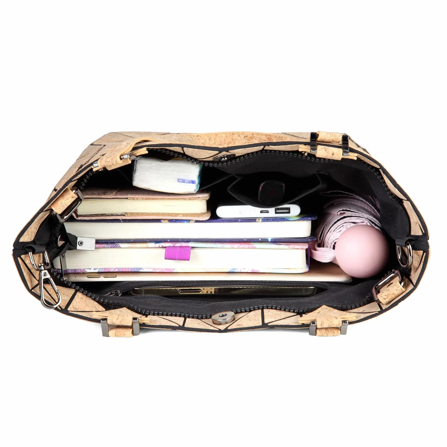Bolso de mano geométrico, bolso de mano de corcho con asa superior, bolsa de hombro para compras, bolsa de playa para mujeres y niñas (bolso con correa larga)