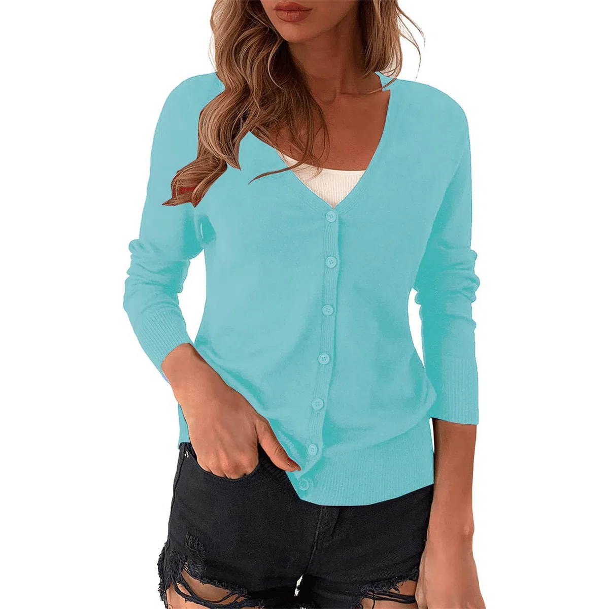 Generisch Srtick Chaqueta Bolero Mujer Cardigan Verano Corto Cuello de Pico Chaquetas de Punto Elegante Casual Bolero para Tops Vestido Verano Cárdigan Manga Larga Delgado Jersey de Punto Transpirable