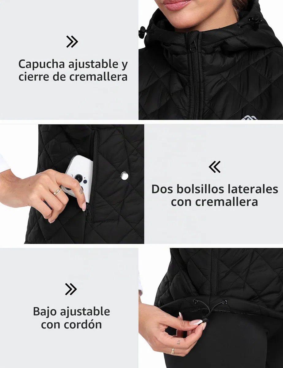 MoFiz Mujer Chaleco Ligero Chaleco Acolchado con Capucha Cálido Elegante Chaquetas Sin mangas invierno Chaleco Plumas con Bolsillos Cerniera