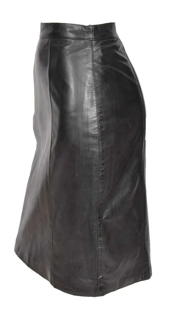 House Of Leather Mujer Cuero Real Longitud de Rodilla Falda Lápiz 22 Pulgadas Club Oficina Ropa Casual SKT1 Negro