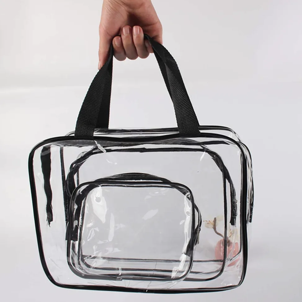 Hedume Juego de 9 Bolsas de Maquillaje Transparentes, aprobadas por la TSA y Transparentes, de PVC Impermeable con asa de Cremallera, Bolsa de Viaje portátil