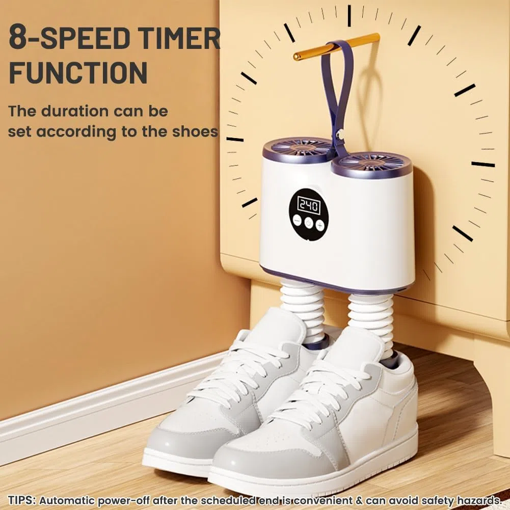 Secador Eléctrico de Botas y Zapatos con Soplador de Calor, Conducto de Aire Caliente Retráctil, 3 Niveles de Calor y Función de Temporizador, Secador Portátil con Calefacción Para Zapatillas, Botas