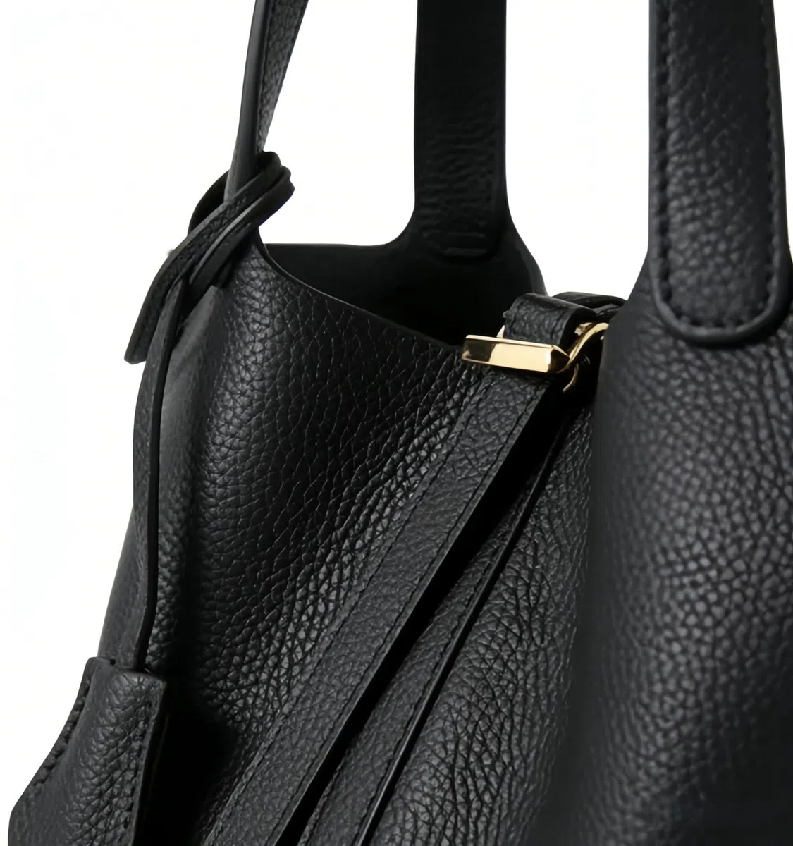 Bolso de piel auténtica para mujer: bolso de hombro con diseño de cerradura, versátil y asa superior, cesta de verduras de moda