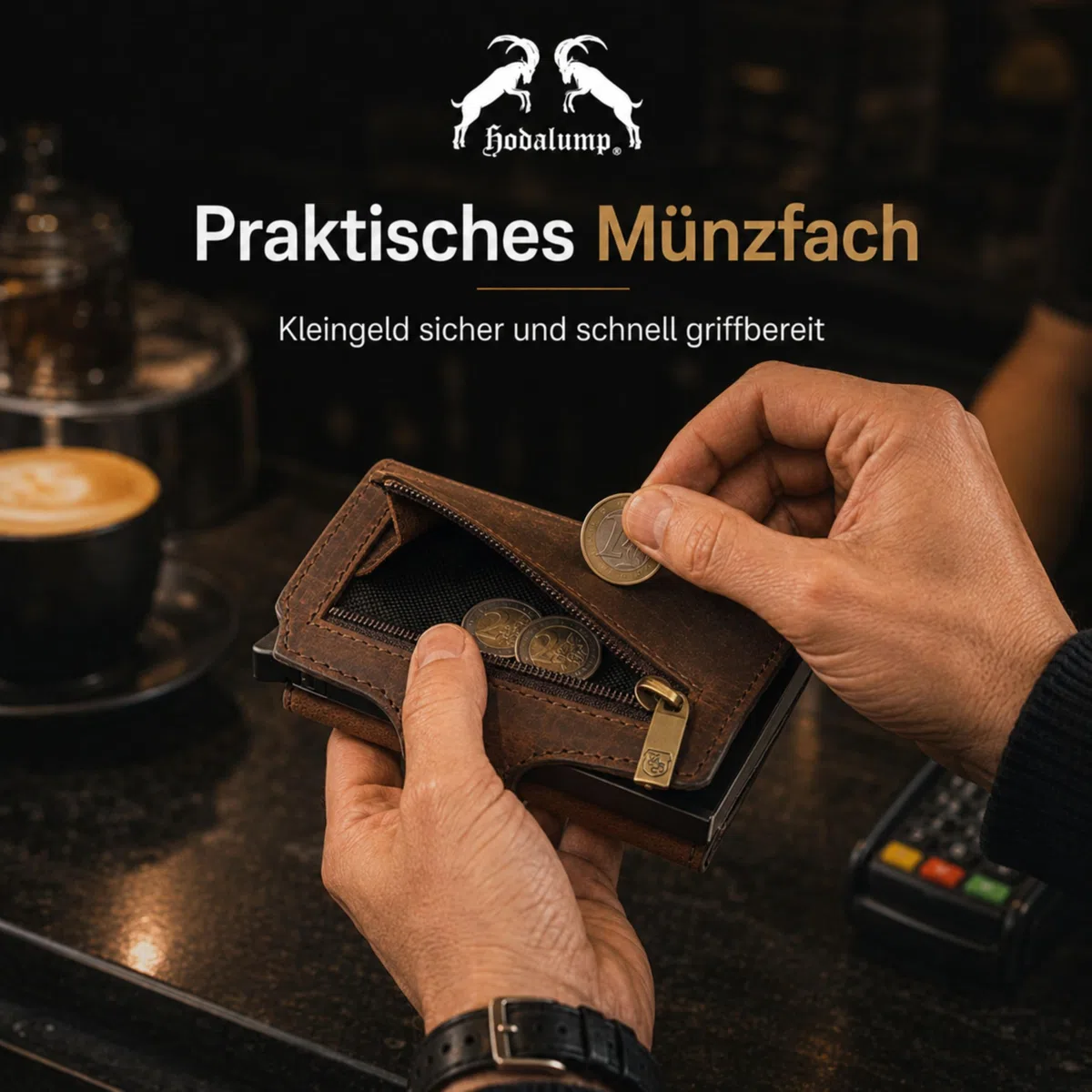 hodalump Tarjetero compacto con funda protectora de piel auténtica – Tarjetero para hombre y mujer – Clip para dinero con fundas para tarjetas, marrón, small, Vintage