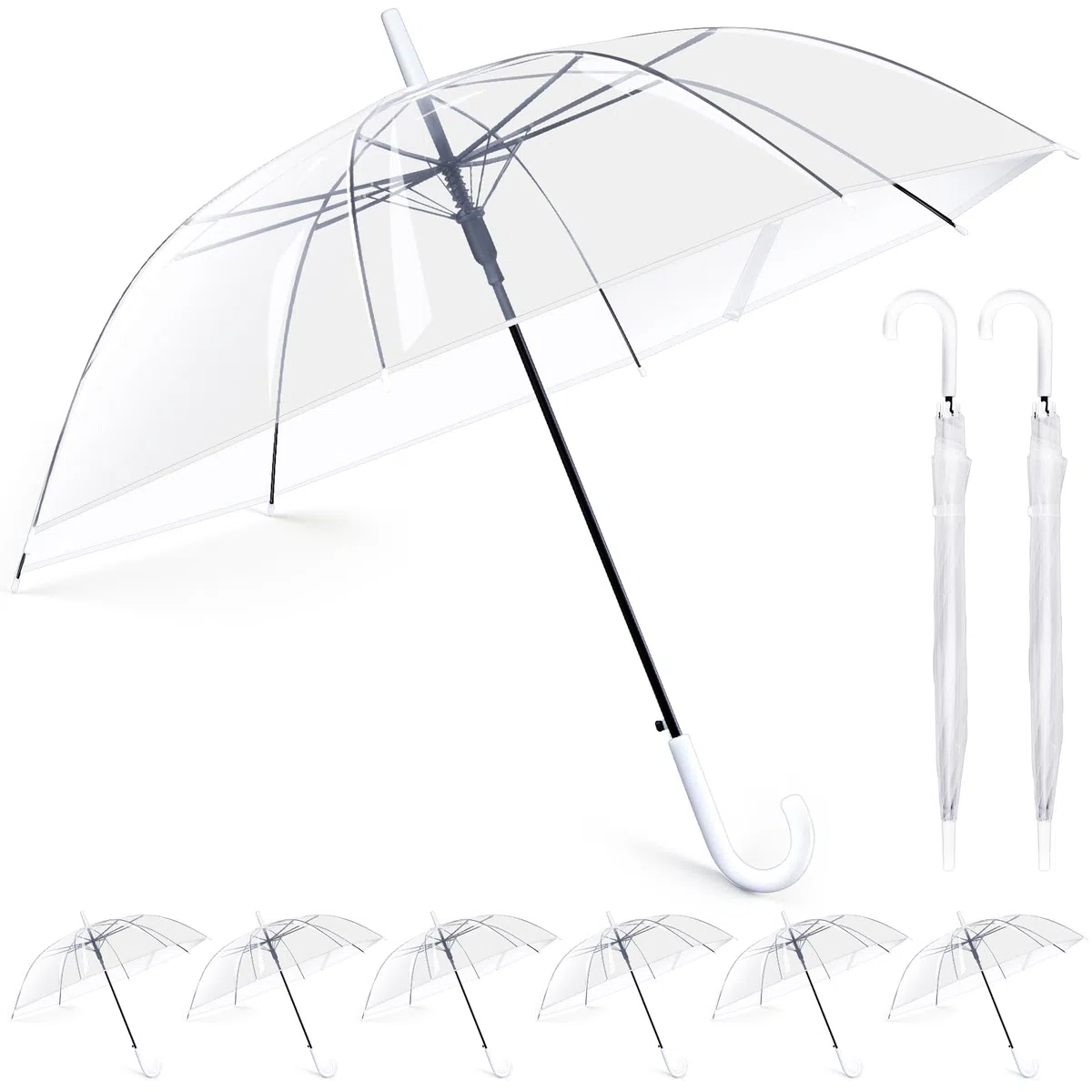 Hestya 8 Piezas Paraguas Blancos Transparentes para Boda 102cm Cúpula Transparente a Prueba de Viento Paraguas Semiautomático con Curvado Suministro Boda Unisex para Novia Dama de Honor Fiesta
