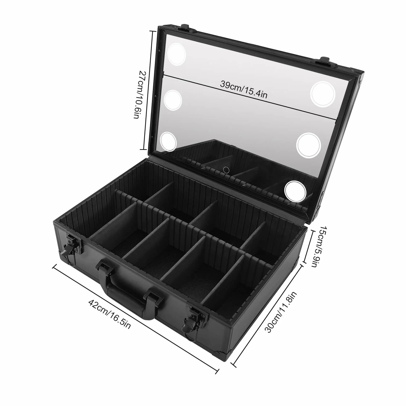 Neceser de cosméticos de 42 x 30 x 15 cm con espejo iluminado, brillo ajustable en 3 escenarios de color, bolsa de maquillaje, bolsa de maquillaje, maletín de viaje, maletín de maquillaje
