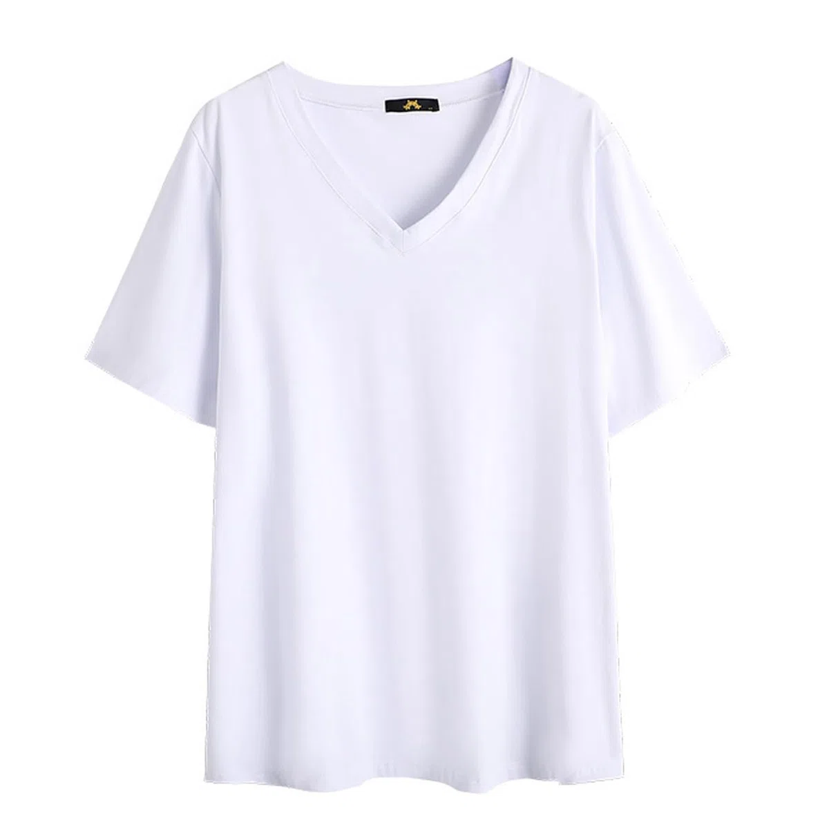 Verano De Las Mujeres De Color SóLido De Manga Corta Camiseta Top V-Cuello Holgado Recto CóModo Casual Tops